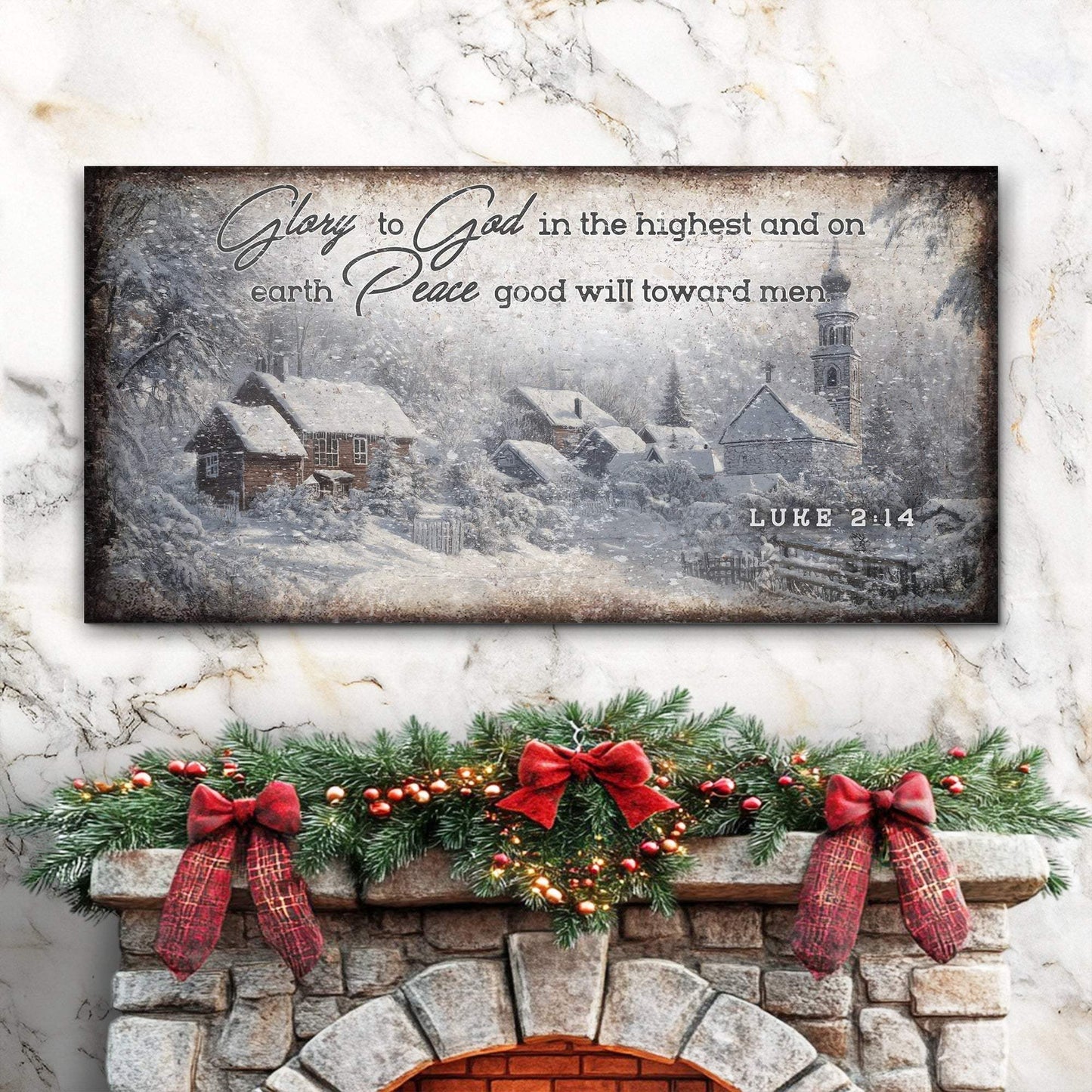 Vintage Christmas Village Luke 2:14 Scripture Sign II - Tailored Canvases - Flyclothing LLC
