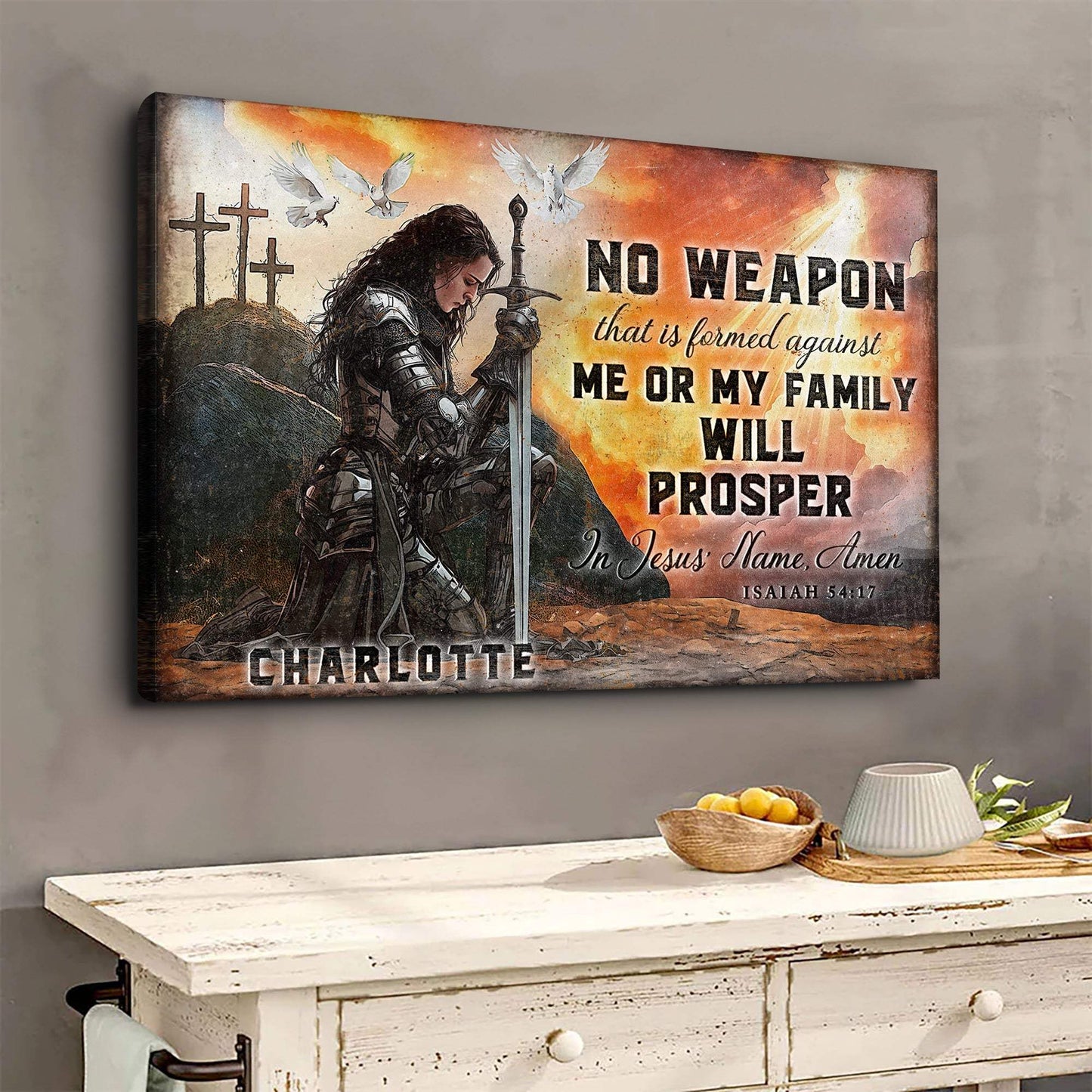 No Weapon That Is Formed Against You Will Prosper Isaiah 54:17 Faith Sign - Tailored Canvases - Flyclothing LLC