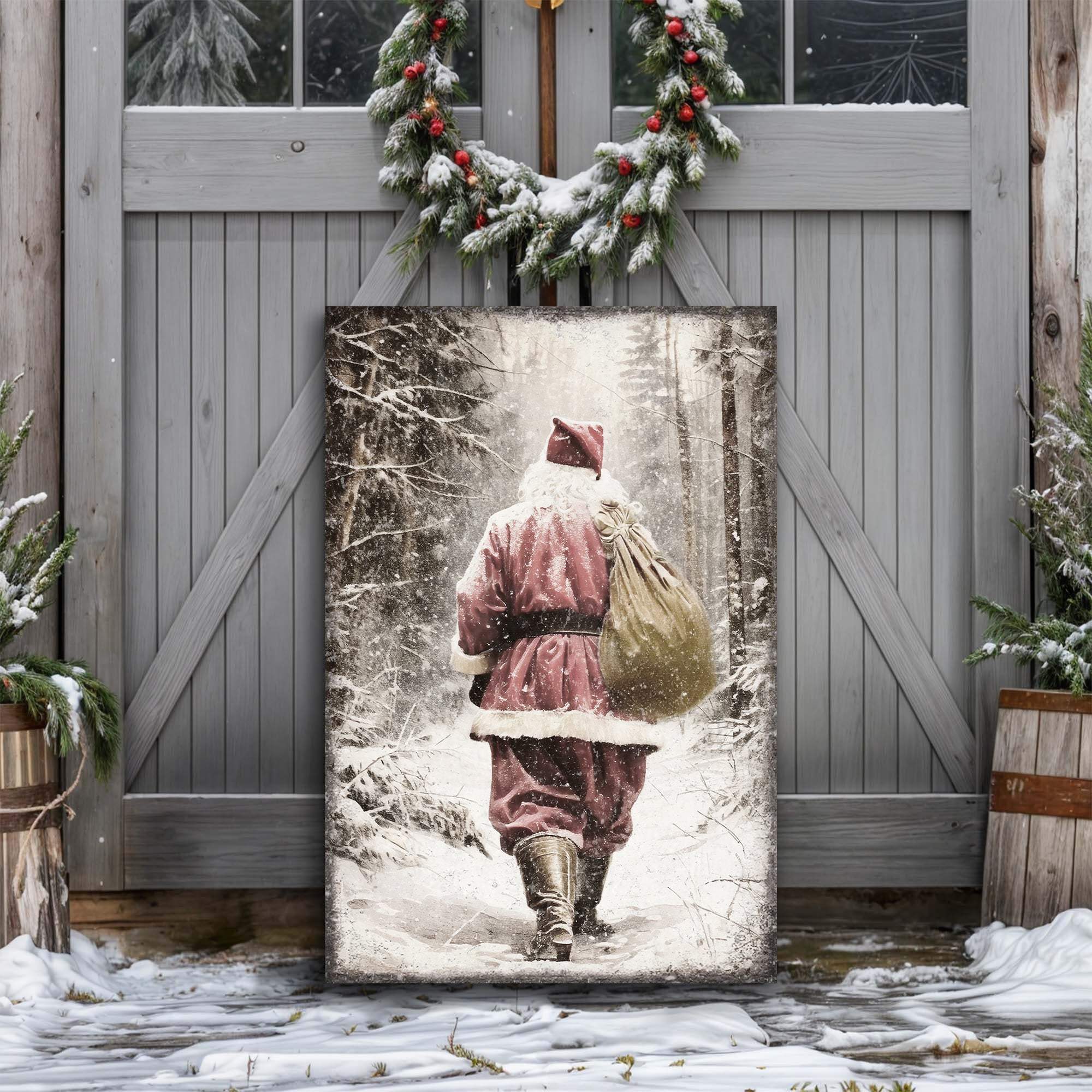 Vintage Santa Claus in Winter Forest Christmas Wall Art III - Tailored Canvases - Flyclothing LLC