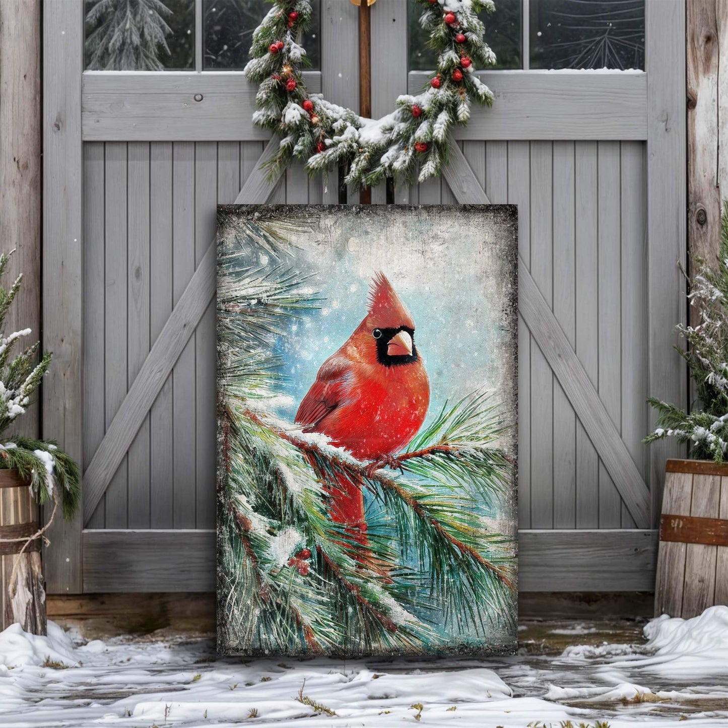 Vintage Cardinal Christmas Wall Art - Tailored Canvases - Flyclothing LLC
