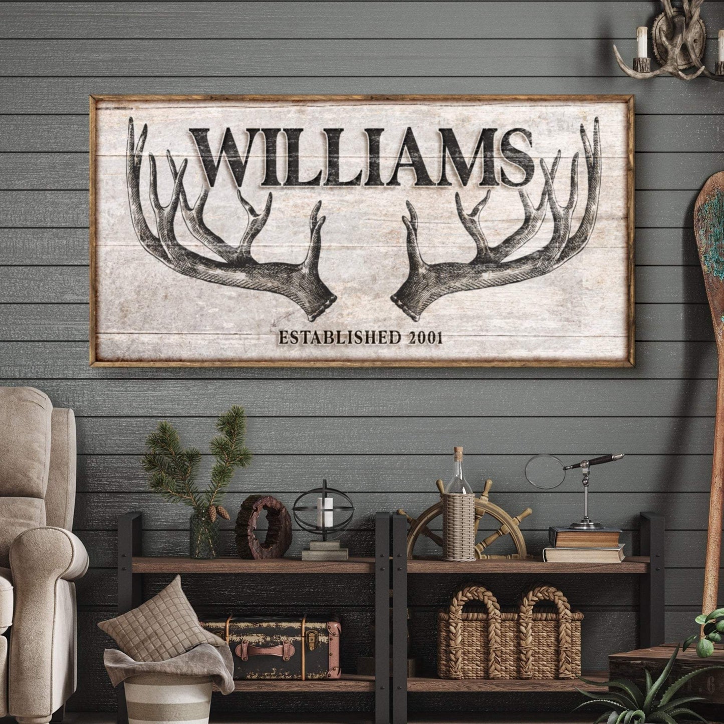 Personalized Family Antler Sign IV - Tailored Canvases - Flyclothing LLC