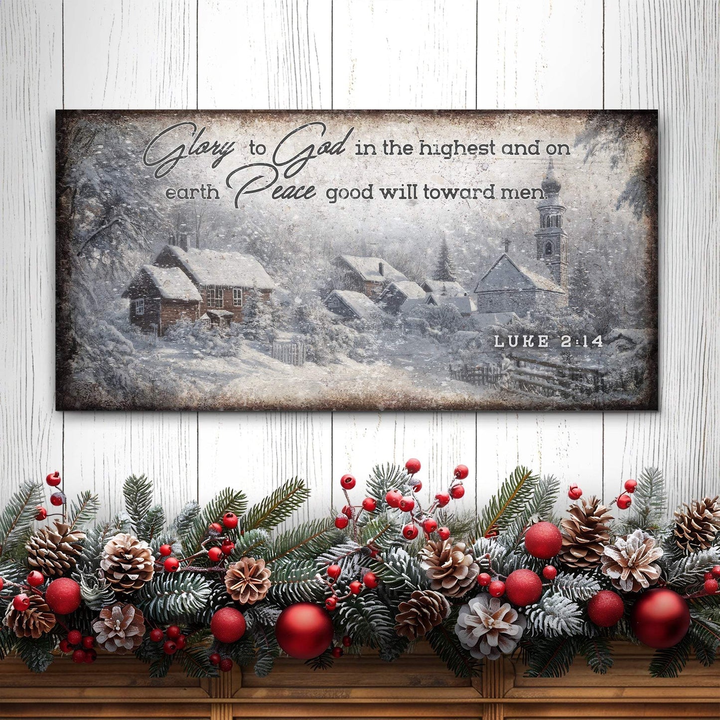 Vintage Christmas Village Luke 2:14 Scripture Sign II - Tailored Canvases - Flyclothing LLC
