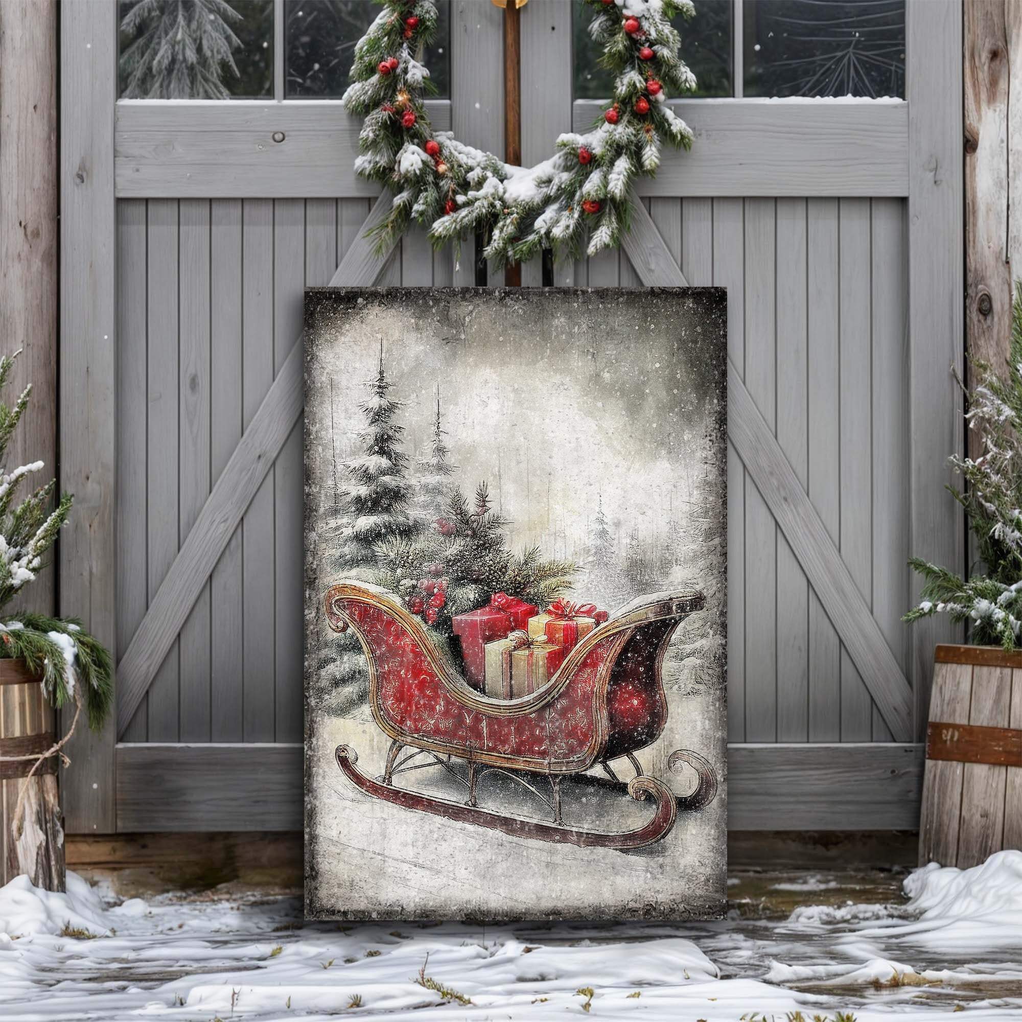 Vintage Christmas Sleigh Sled Wall Art VI - Tailored Canvases - Flyclothing LLC
