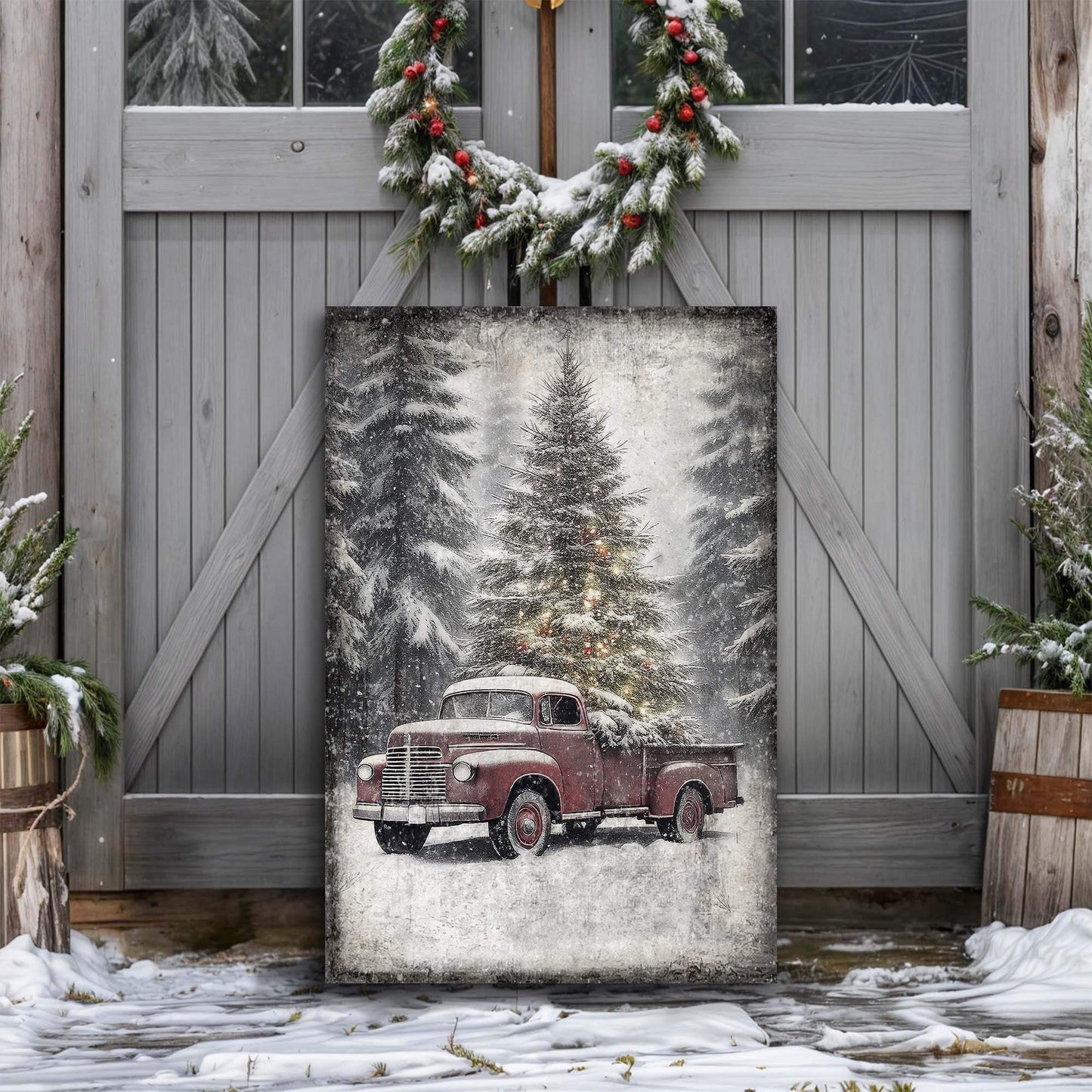 Vintage Truck With Christmas Tree Wall Art III - Tailored Canvases - Flyclothing LLC