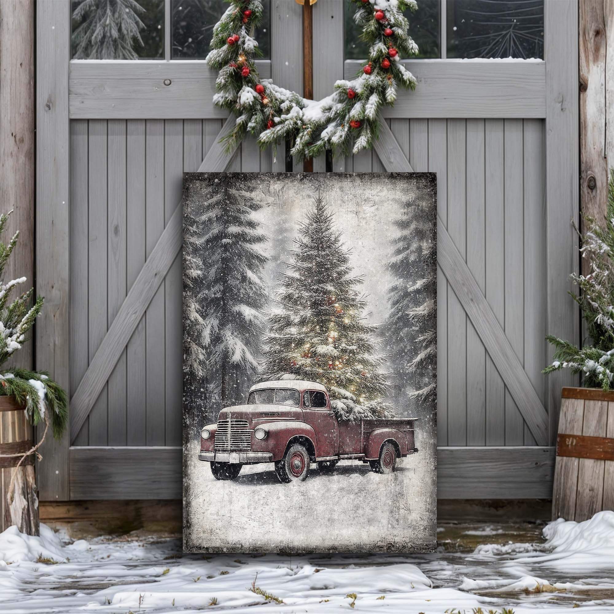 Vintage Truck With Christmas Tree Wall Art III - Tailored Canvases - Flyclothing LLC
