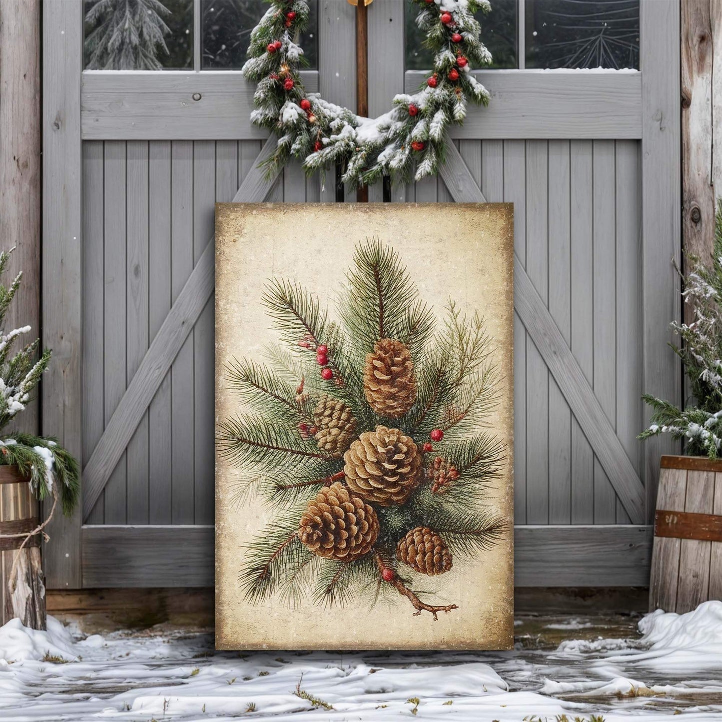 Vintage Winter Pine Cone Christmas Wall Art III - Tailored Canvases - Flyclothing LLC
