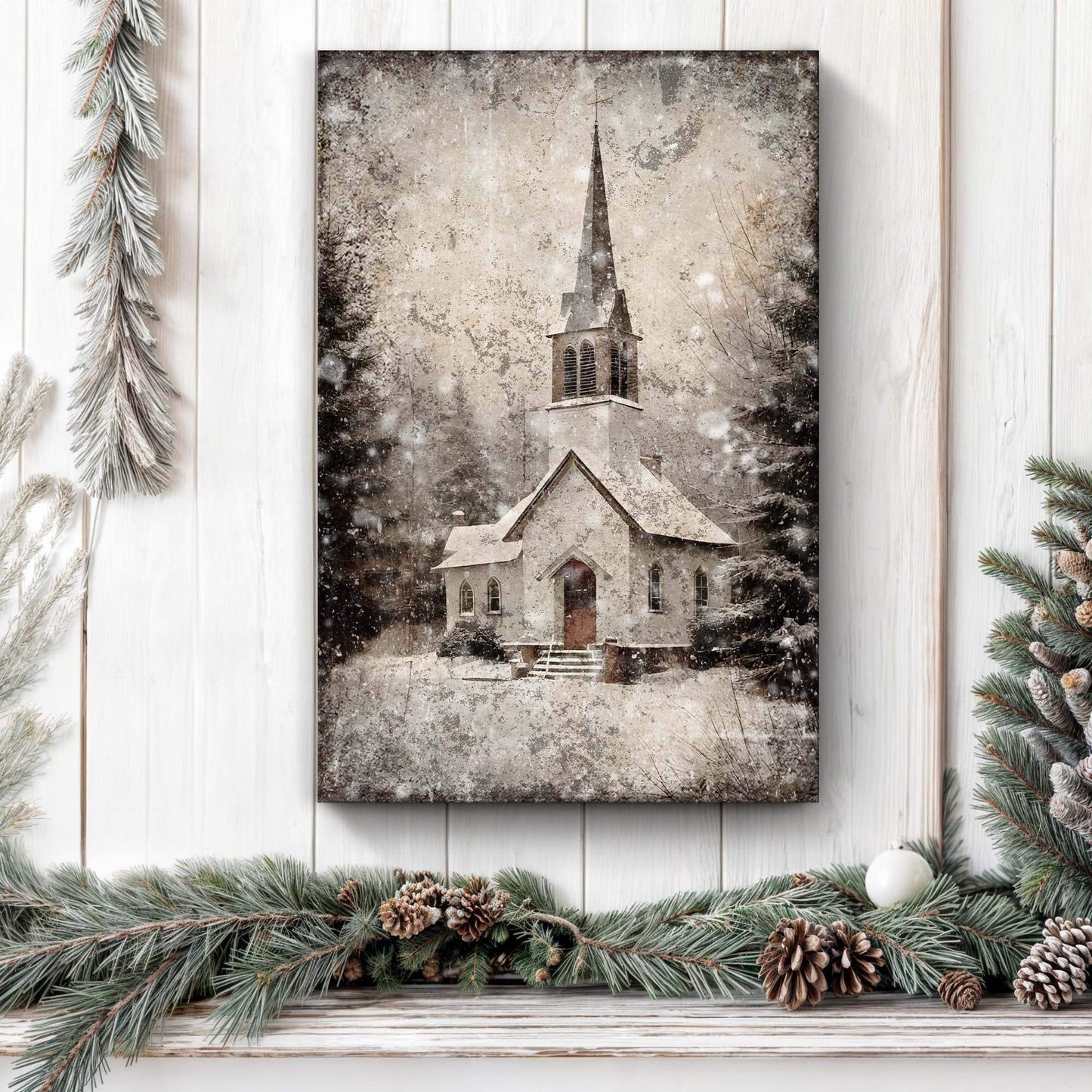 Vintage Church Christmas Wall Art IV - Tailored Canvases - Flyclothing LLC
