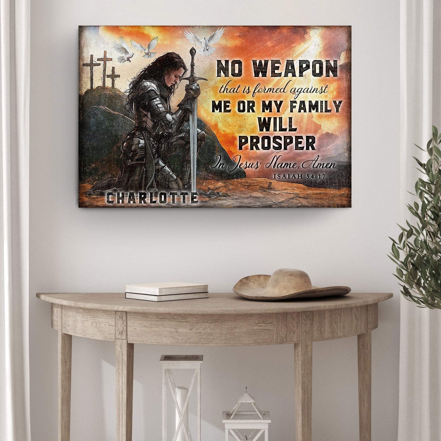 No Weapon That Is Formed Against You Will Prosper Isaiah 54:17 Faith Sign - Tailored Canvases - Flyclothing LLC
