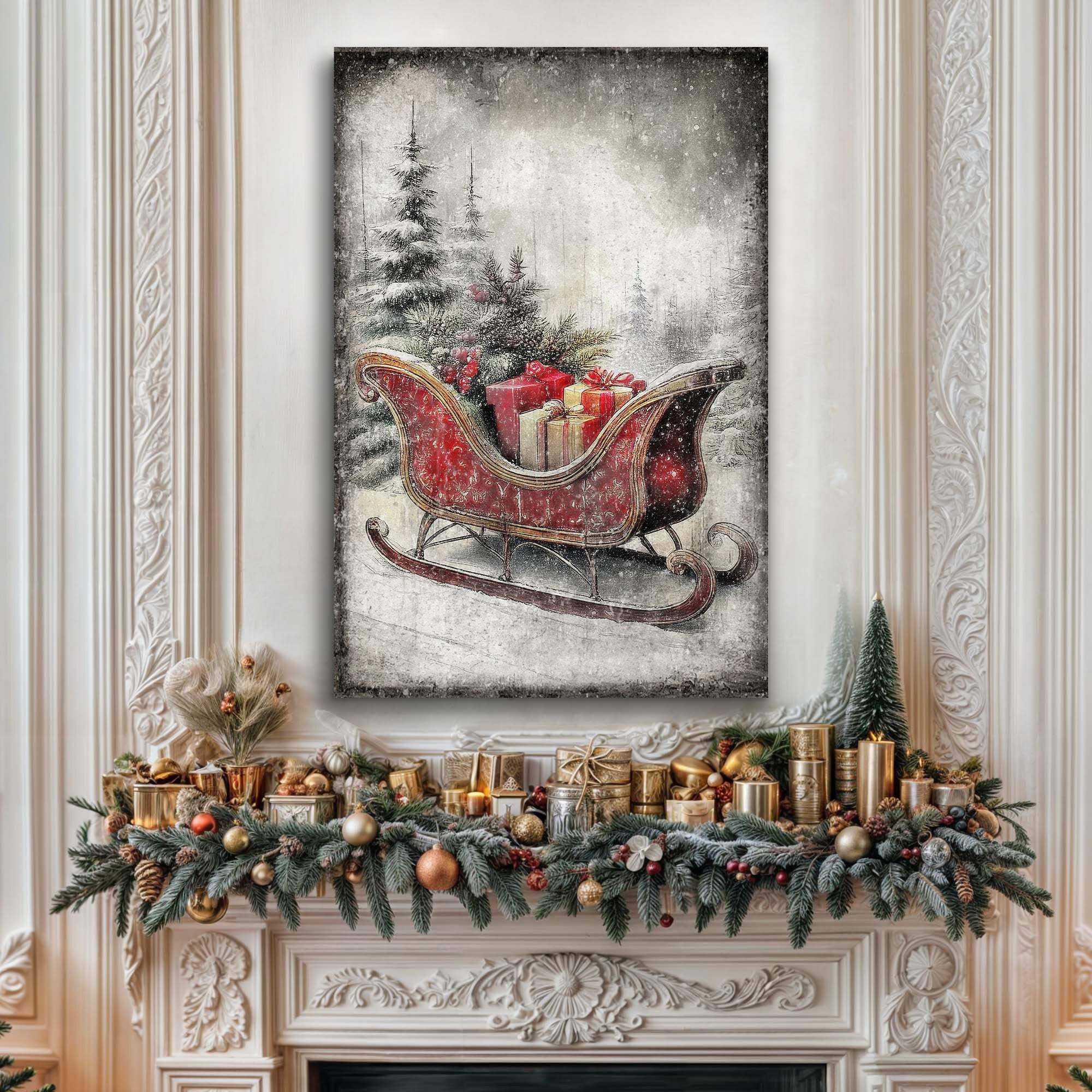 Vintage Christmas Sleigh Sled Wall Art VI - Tailored Canvases - Flyclothing LLC
