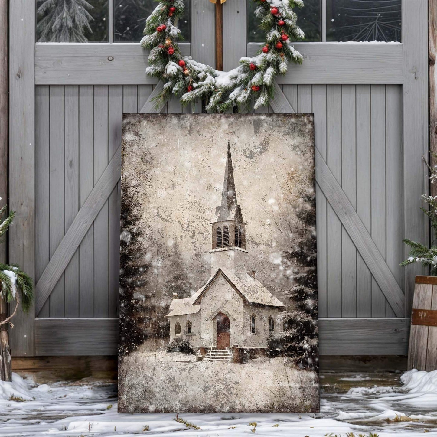 Vintage Church Christmas Wall Art IV - Tailored Canvases - Flyclothing LLC