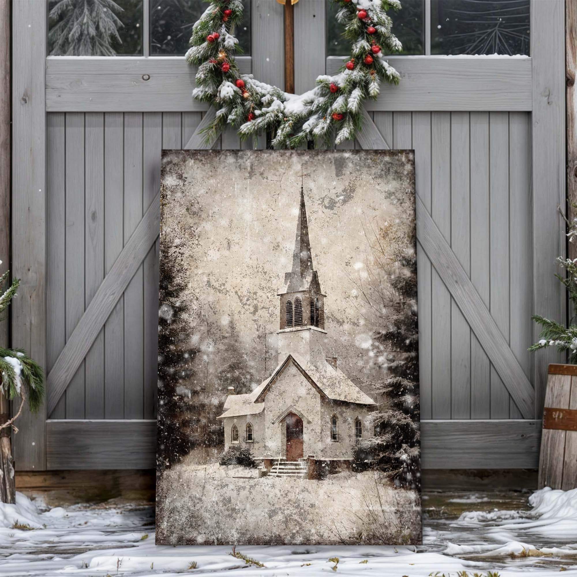Vintage Church Christmas Wall Art IV - Tailored Canvases - Flyclothing LLC