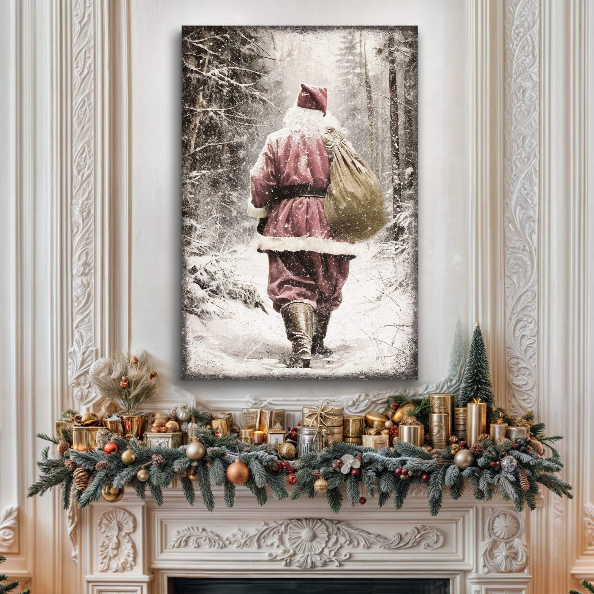 Vintage Santa Claus in Winter Forest Christmas Wall Art III - Tailored Canvases - Flyclothing LLC