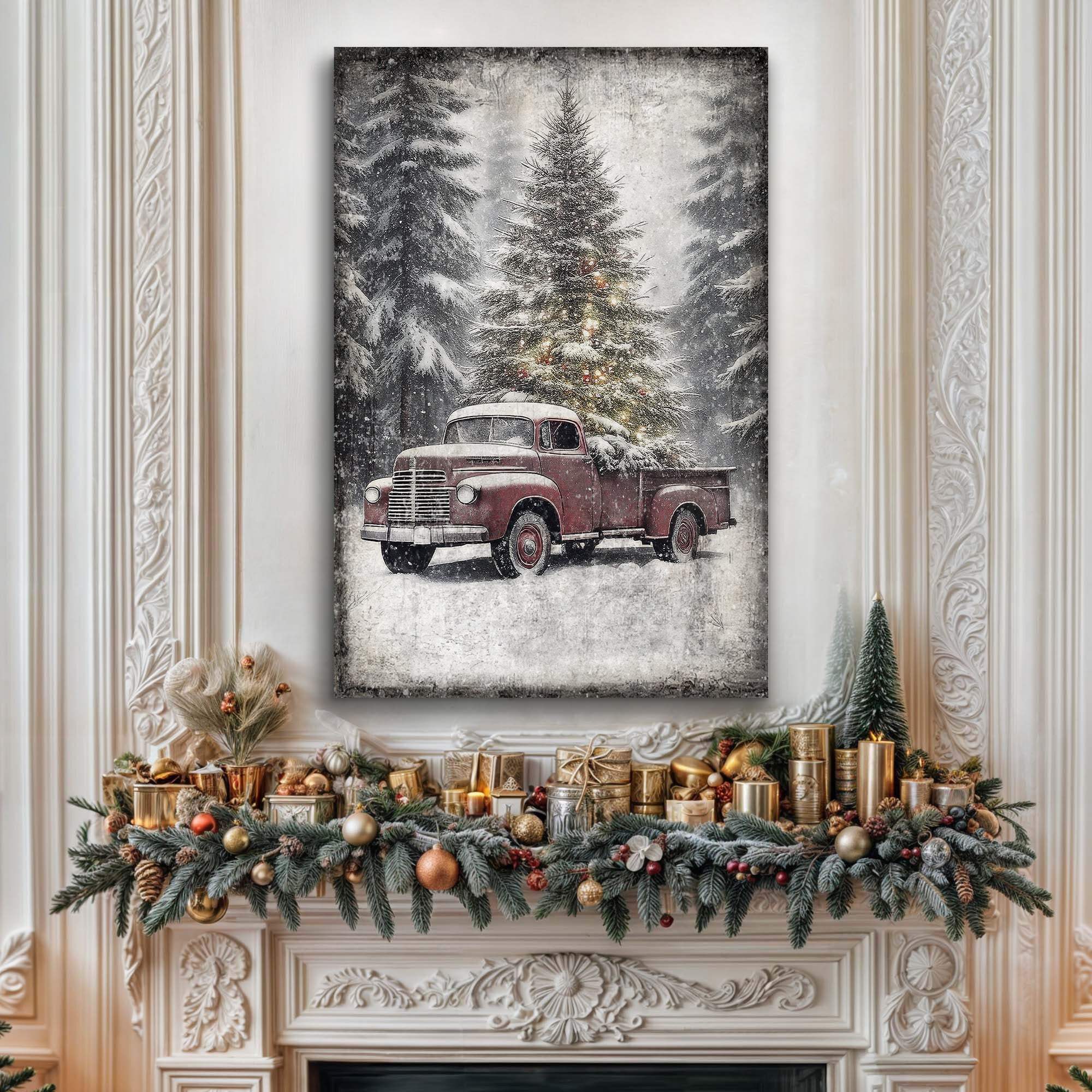 Vintage Truck With Christmas Tree Wall Art III - Tailored Canvases - Flyclothing LLC