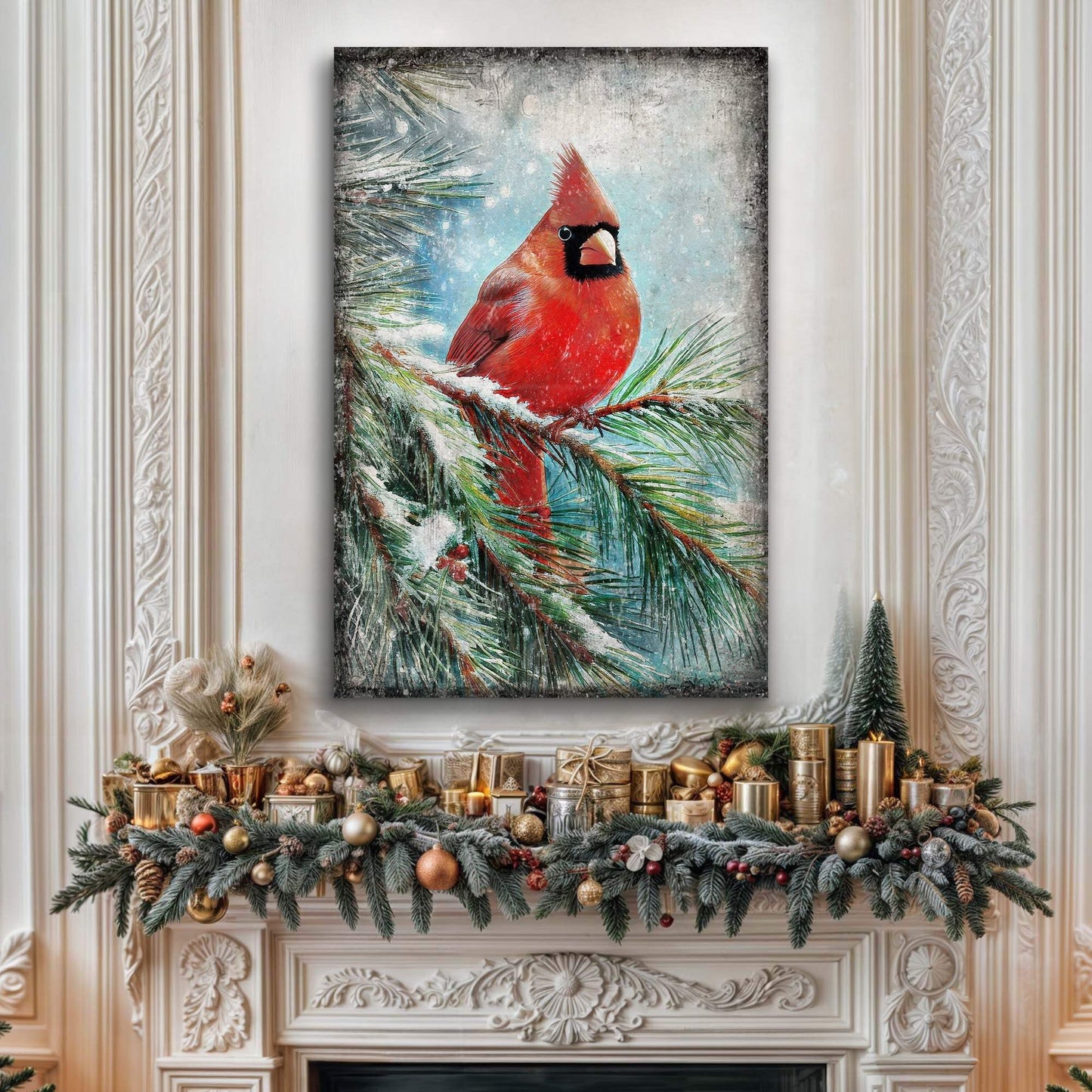 Vintage Cardinal Christmas Wall Art - Tailored Canvases - Flyclothing LLC