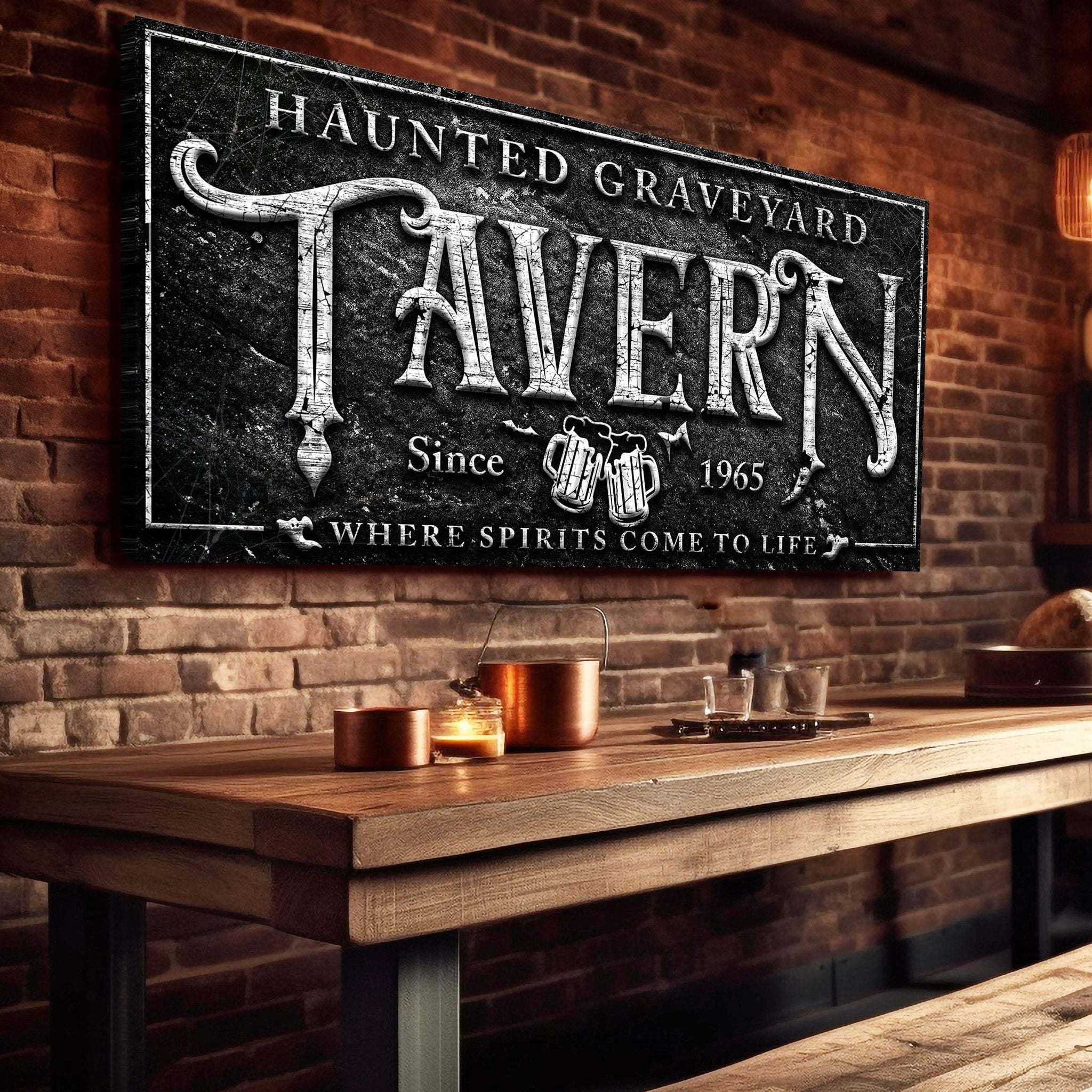 Haunted Graveyard Tavern Halloween Sign II - Tailored Canvases - Flyclothing LLC