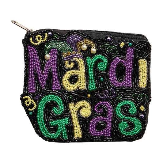 MARDI GRAS Message Seed Beaded Mini Pouch Bag - Madeline Love - Flyclothing LLC