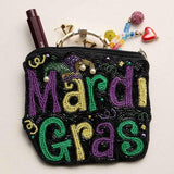 MARDI GRAS Message Seed Beaded Mini Pouch Bag - Madeline Love - Flyclothing LLC