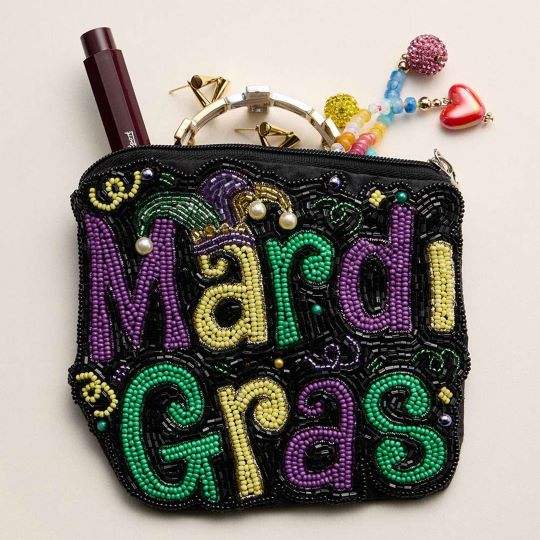 MARDI GRAS Message Seed Beaded Mini Pouch Bag - Madeline Love - Flyclothing LLC