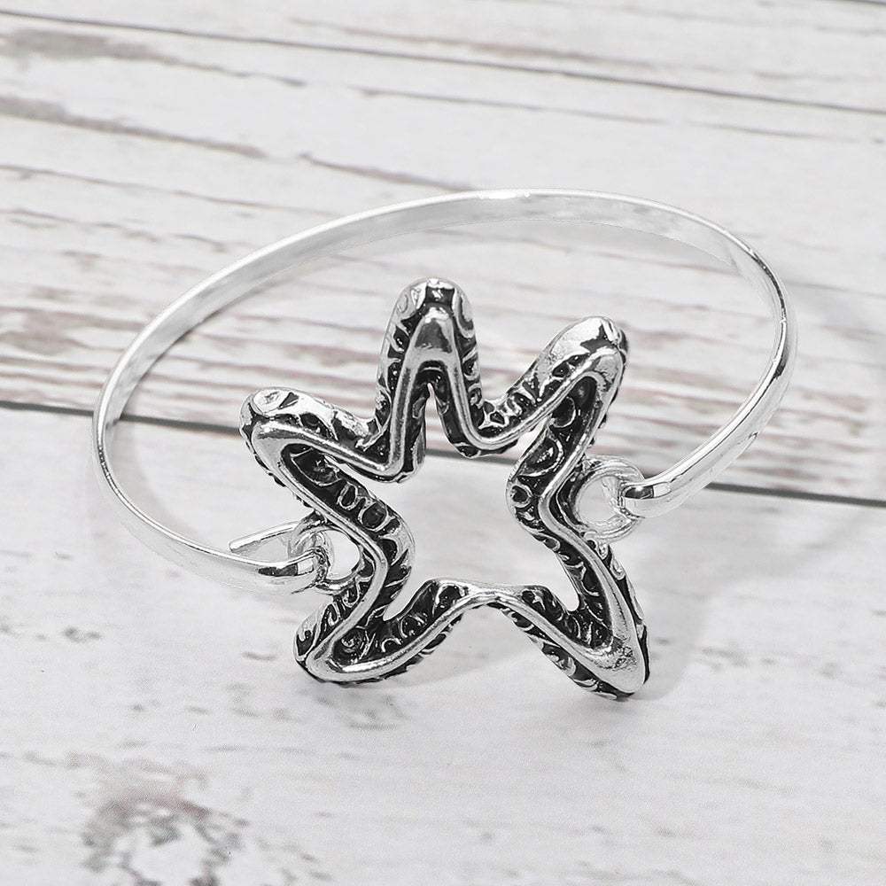 Antique Metal Open Starfish Bangle Bracelet - Madeline Love - Flyclothing LLC