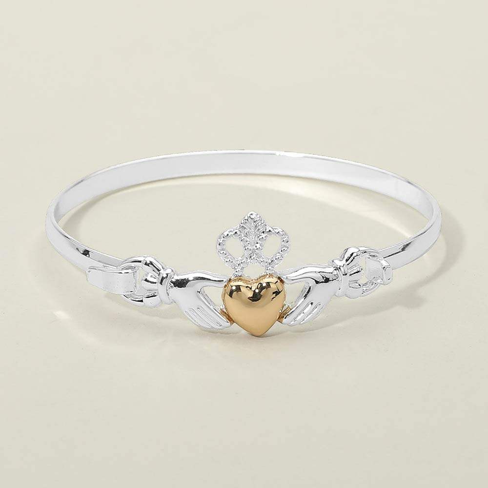 Two Tone Irish Claddagh Heart Crown Bangle Bracelet - Madeline Love - Flyclothing LLC