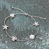 Textured Metal Starfish Shell Turtle Station Cinch Pull Tie Bracelet - Madeline Love - Flyclothing LLC