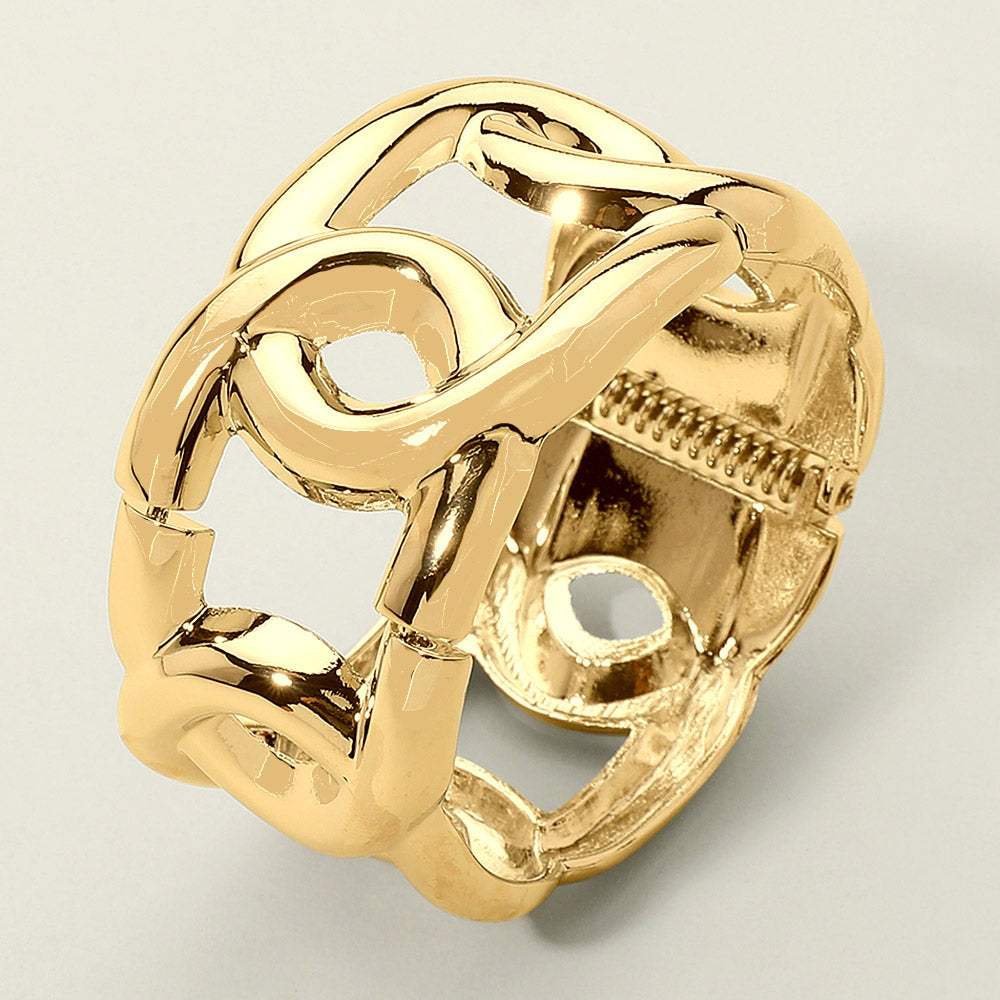 Bold Metal Sculptural Chain Link Hinged Bangle Bracelet - Madeline Love - Flyclothing LLC