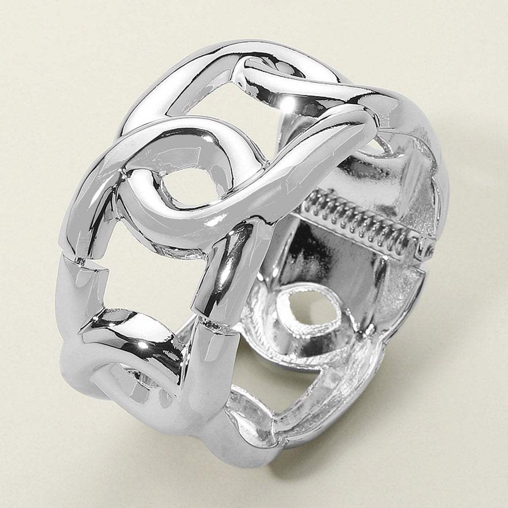 Bold Metal Sculptural Chain Link Hinged Bangle Bracelet - Madeline Love - Flyclothing LLC