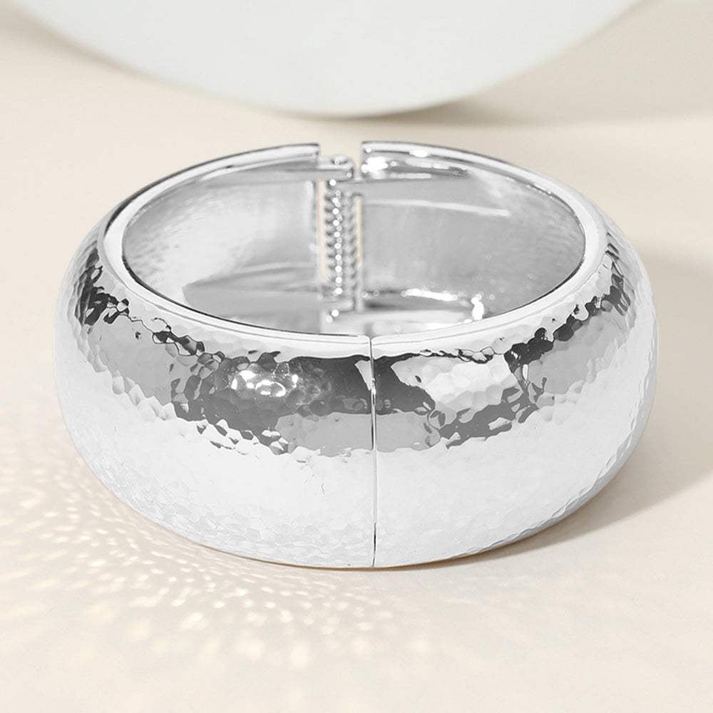 Chunky Hammered Metal Hinged Bangle Bracelet - Madeline Love - Flyclothing LLC