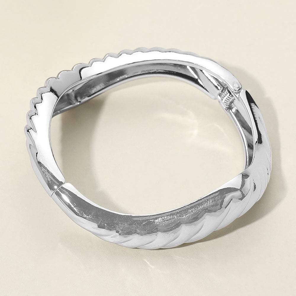 Textured Metal Sculptural Hinged Bangle Bracelet - Madeline Love - Flyclothing LLC