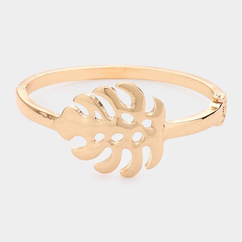 Metal Tropical Leaf Hinged Bracelet - Madeline Love - Flyclothing LLC