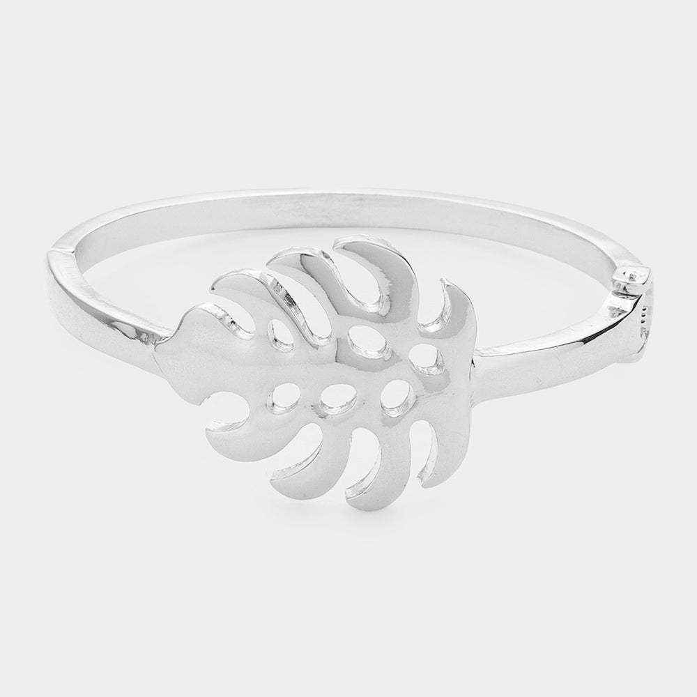 Metal Tropical Leaf Hinged Bracelet - Madeline Love - Flyclothing LLC