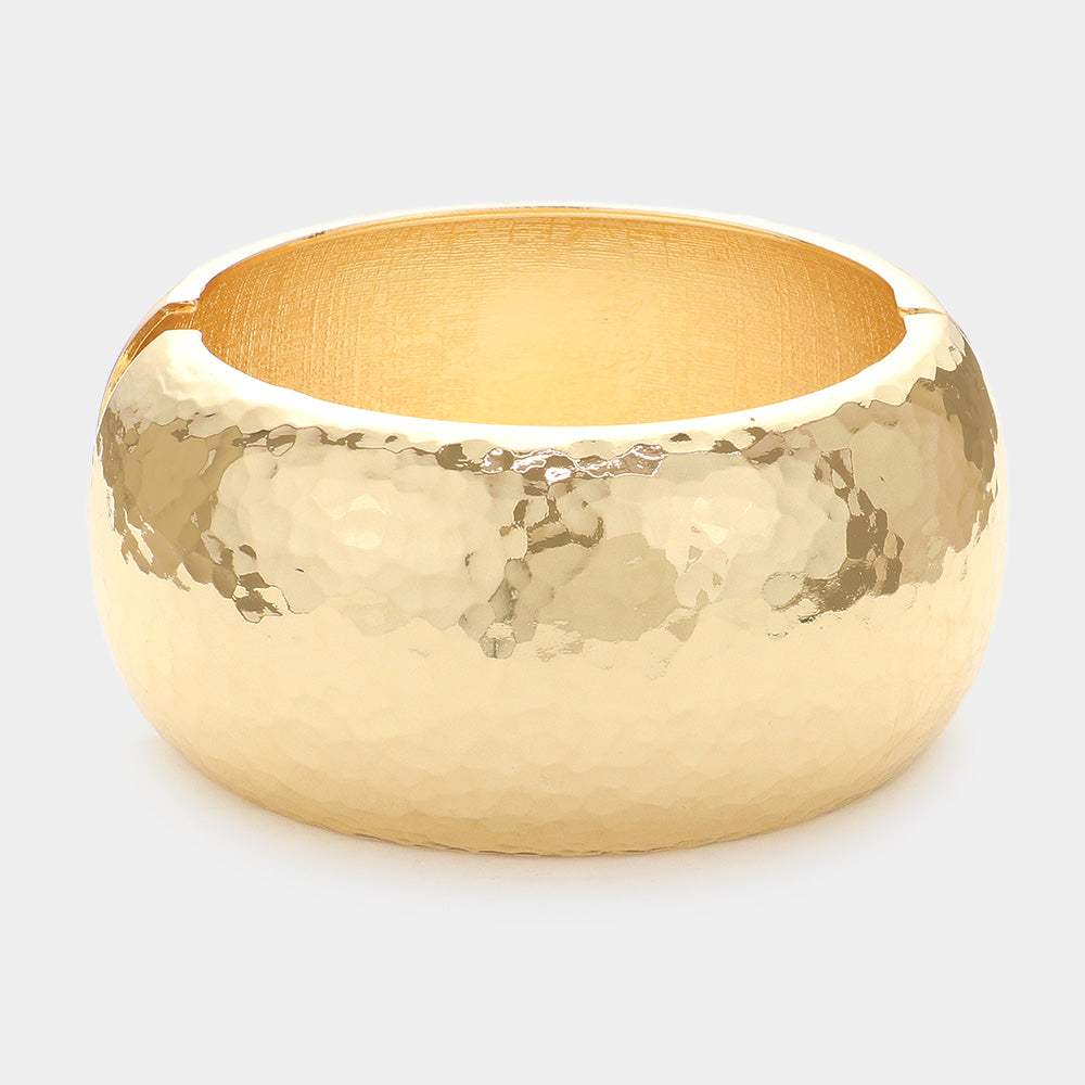 Chunky Hammered Metal Hinged Bangle Bracelet - Madeline Love - Flyclothing LLC