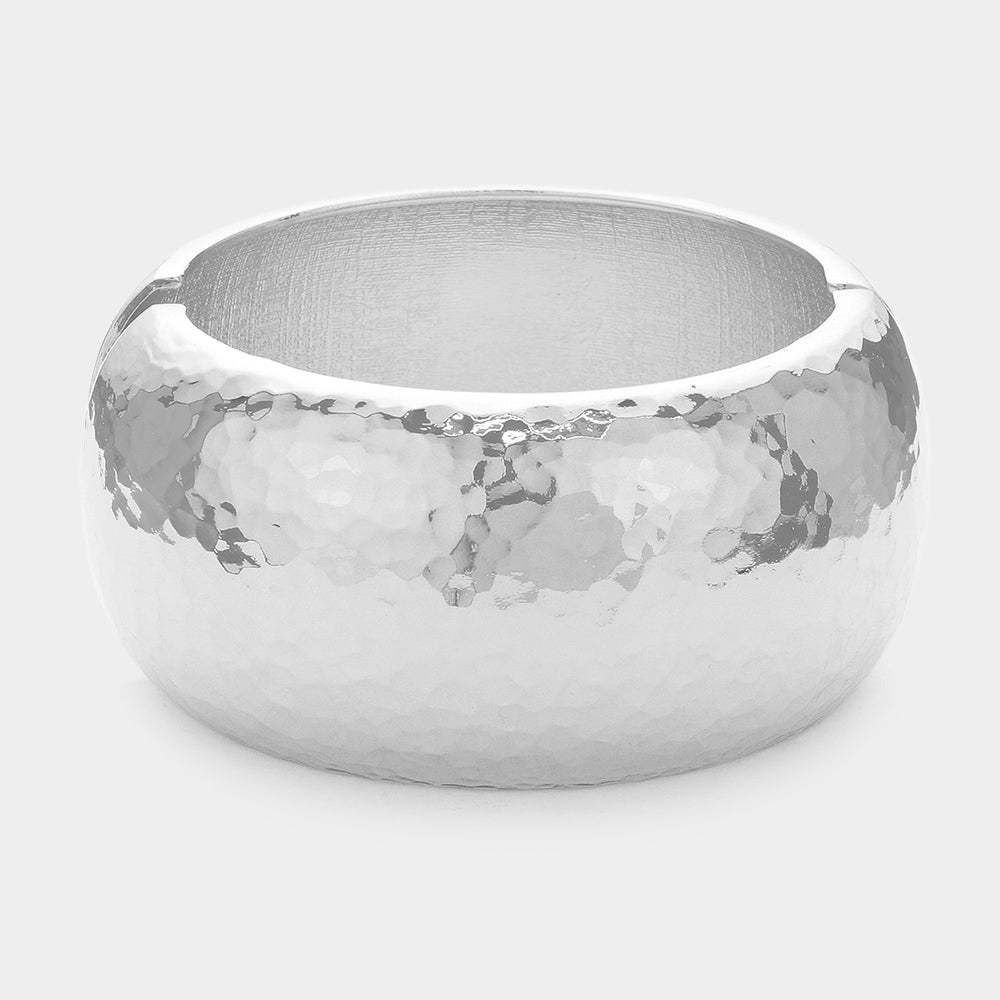 Chunky Hammered Metal Hinged Bangle Bracelet - Madeline Love - Flyclothing LLC
