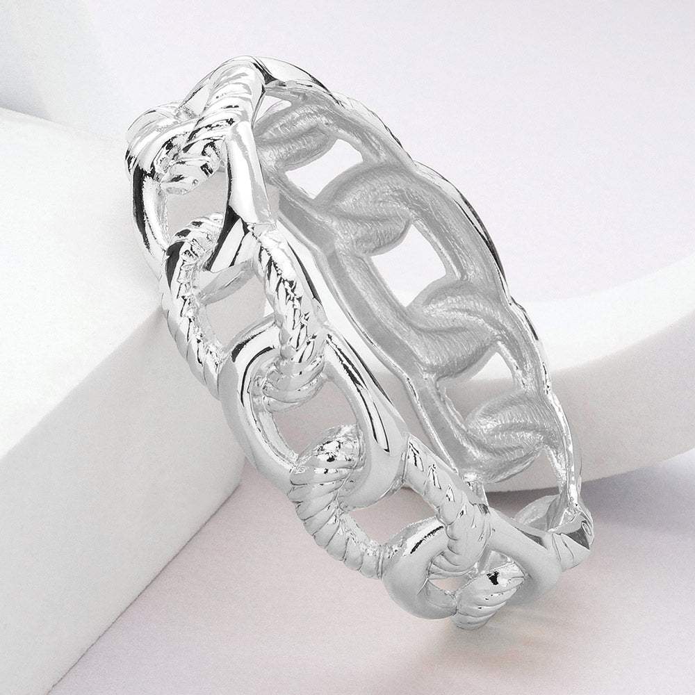 Metal Flat Cuban Chain Shape Hinged Bangle Bracelet - Madeline Love - Flyclothing LLC