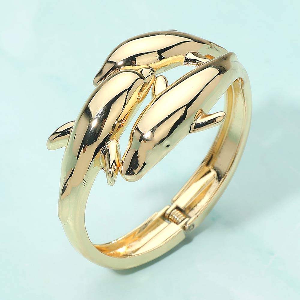 Sleek Double Dolphin Hinged Bangle Bracelet - Madeline Love - Flyclothing LLC
