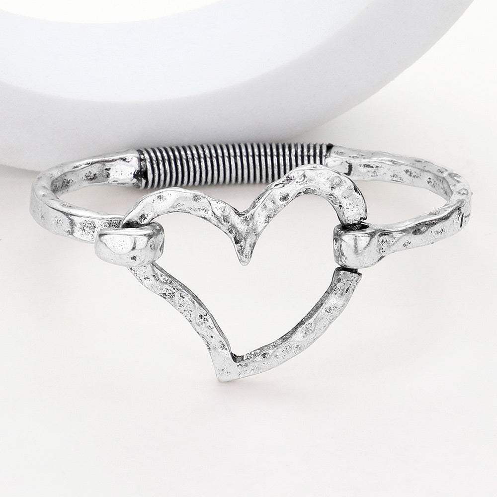 Hammered Metal Heart Hook Bracelet - Madeline Love - Flyclothing LLC