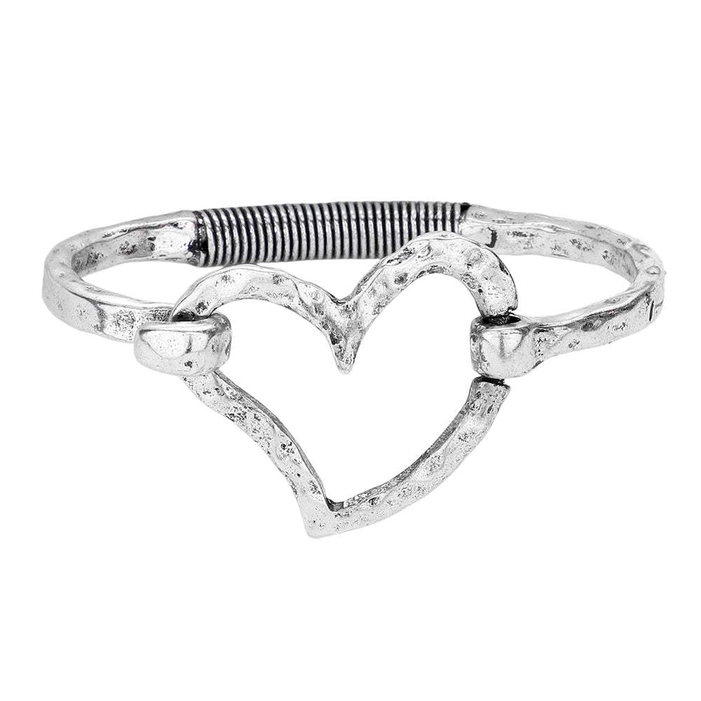 Hammered Metal Heart Hook Bracelet - Madeline Love - Flyclothing LLC