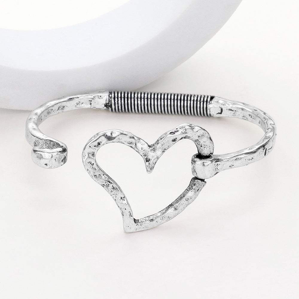 Hammered Metal Heart Hook Bracelet - Madeline Love - Flyclothing LLC
