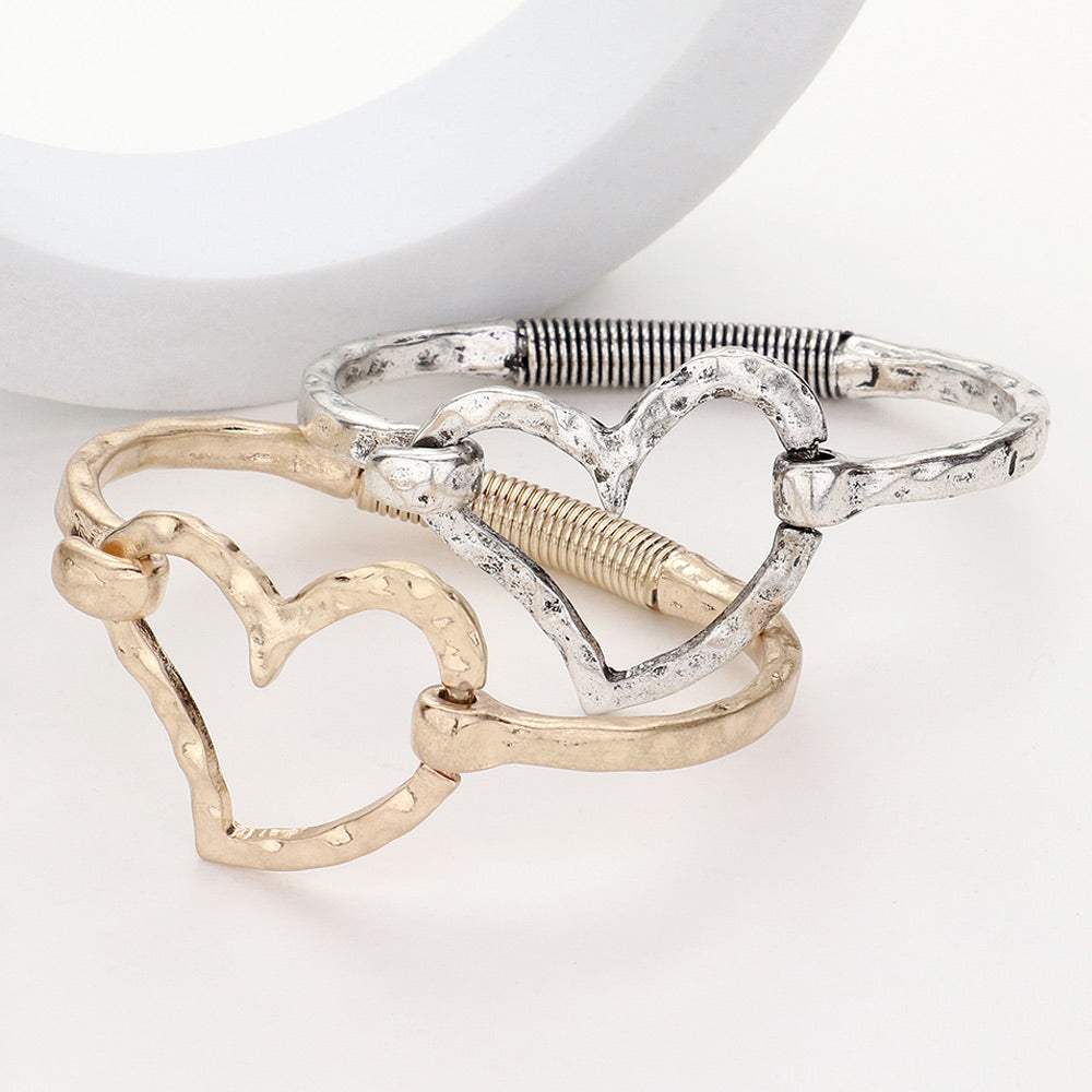Hammered Metal Heart Hook Bracelet - Madeline Love - Flyclothing LLC
