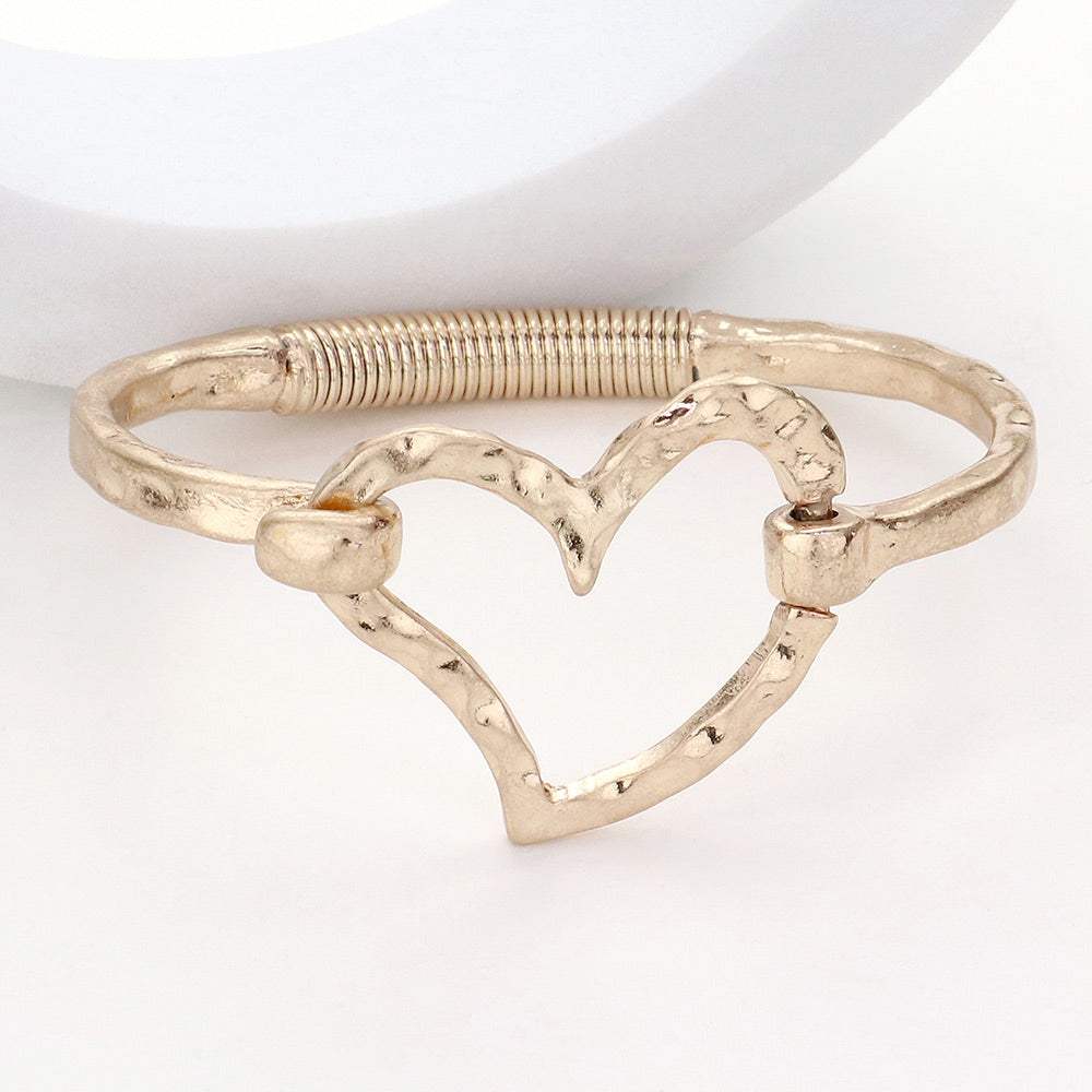 Hammered Metal Heart Hook Bracelet - Madeline Love - Flyclothing LLC