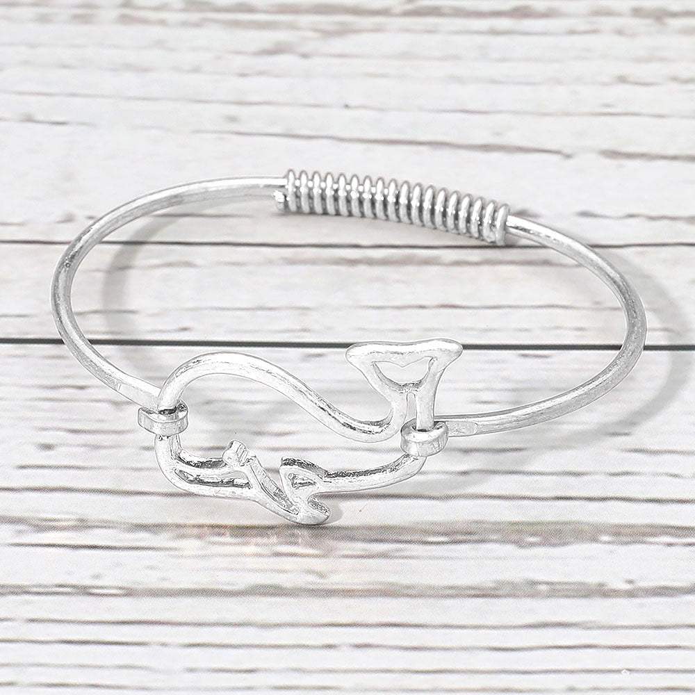 Metal Wire Whale Accent Bangle Bracelet - Madeline Love - Flyclothing LLC