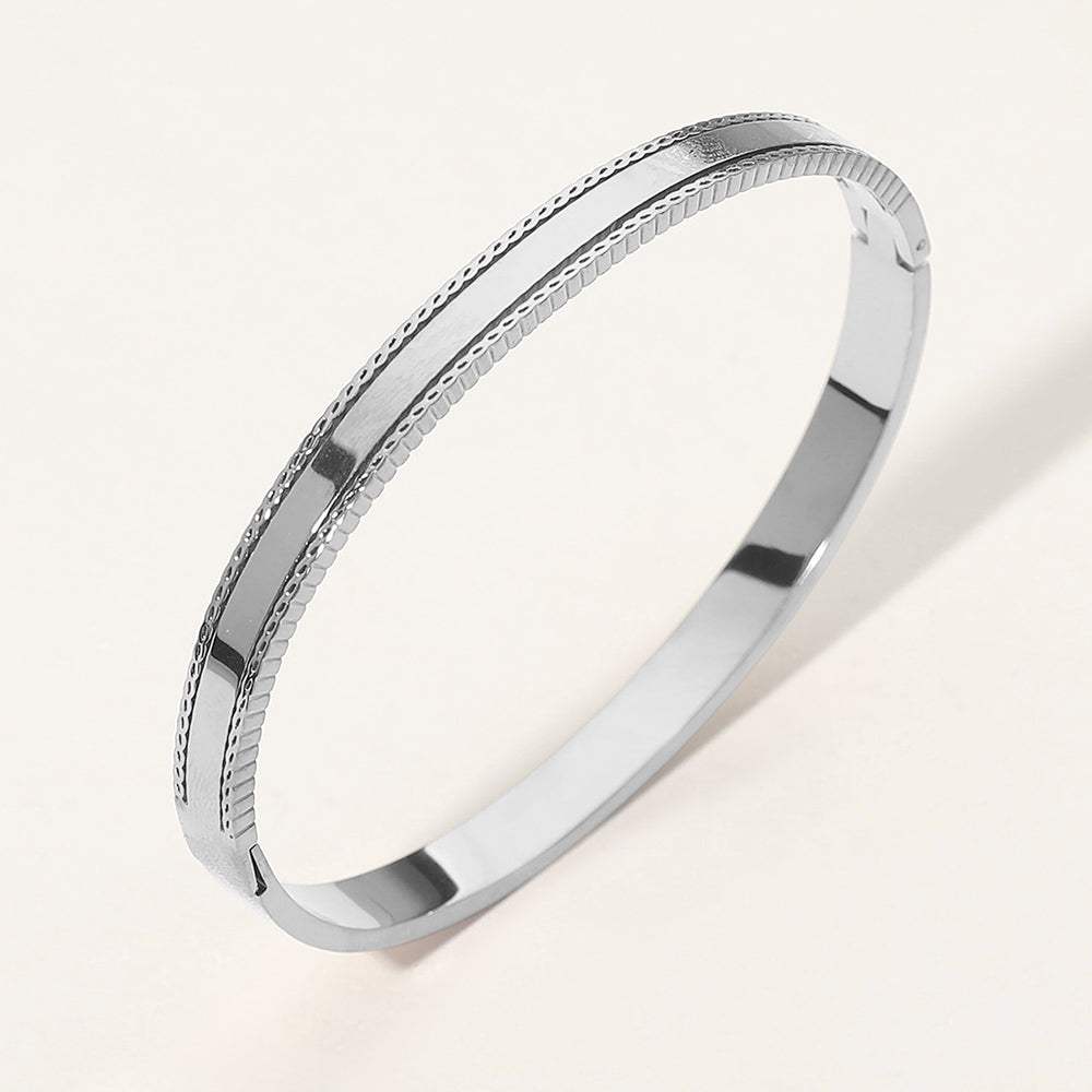 SECRET BOX_Stainless Steel Textured Hinged Bangle Bracelet - Madeline Love - Flyclothing LLC