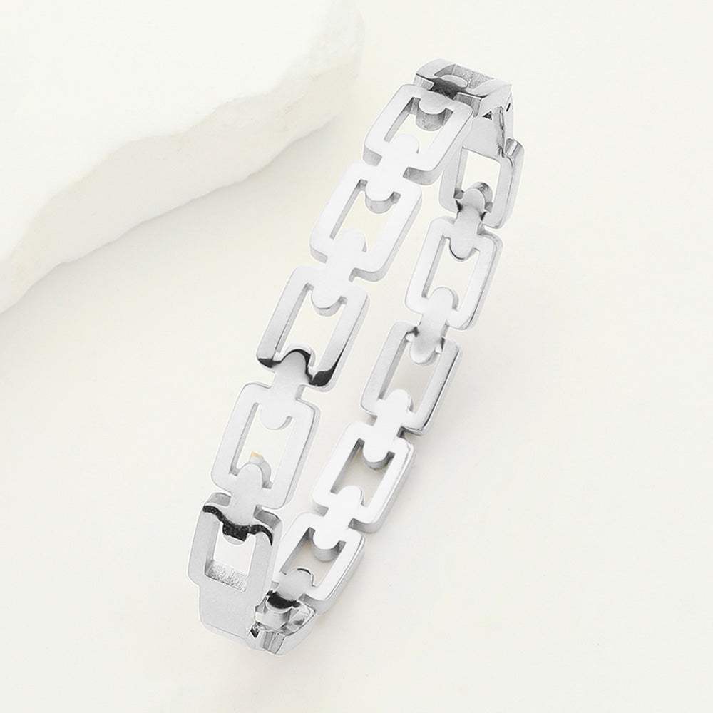 Stainless Steel Square Chain Hinged Bangle Bracelet - Madeline Love - Flyclothing LLC