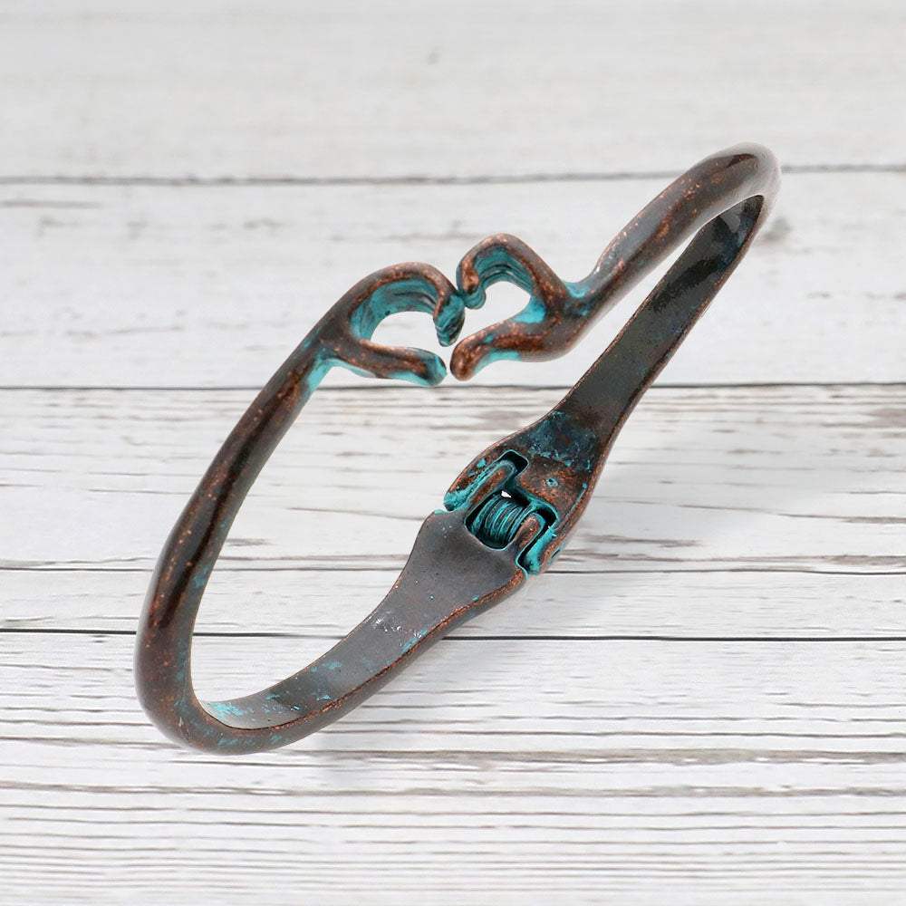 Metal Heart Hands Hinged Bangle Bracelet - Madeline Love - Flyclothing LLC