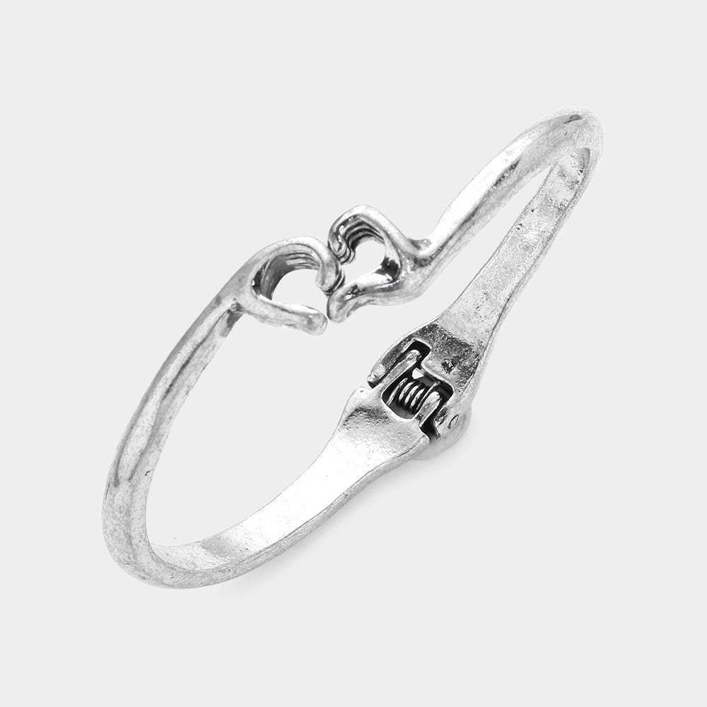 Metal Heart Hands Hinged Bangle Bracelet - Madeline Love - Flyclothing LLC