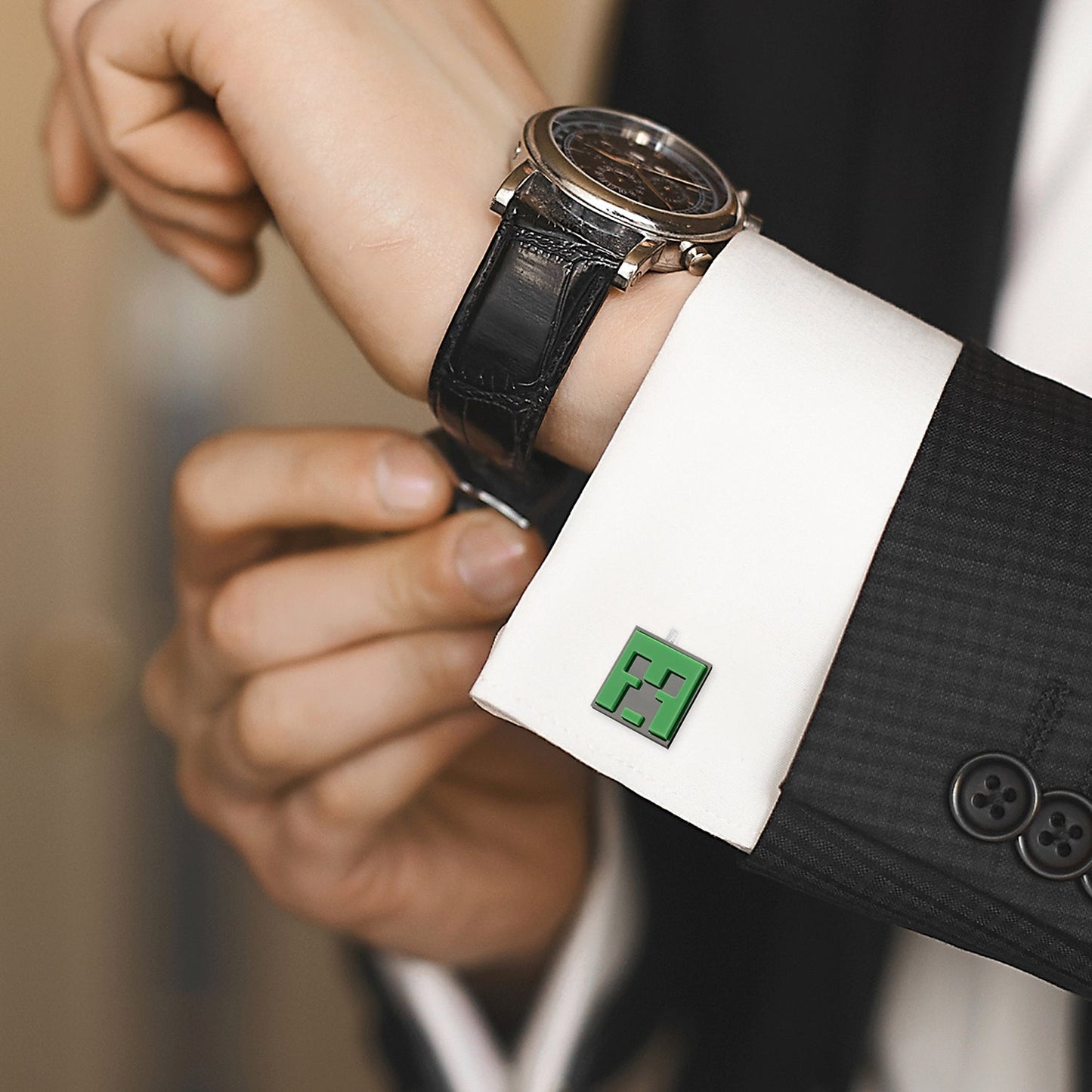Minecraft Creeper and TNT Gunmetal Cufflinks - Cufflinks.com - Flyclothing LLC