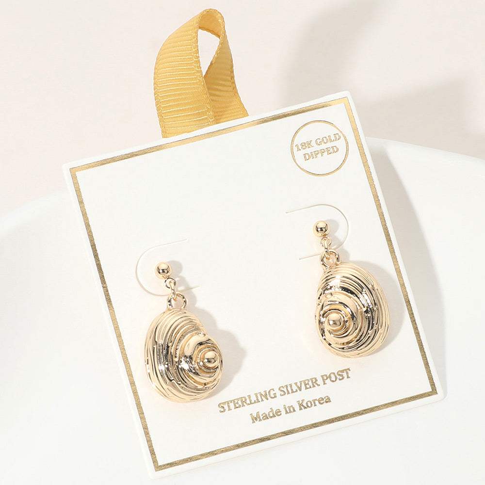 18K Gold Dipped Spiral Shell Drop Dangle Earrings - Madeline Love - Flyclothing LLC
