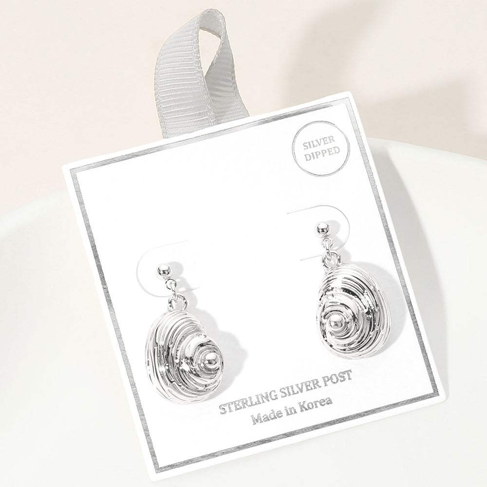 Silver Dipped Spiral Shell Drop Dangle Earrings - Madeline Love - Flyclothing LLC