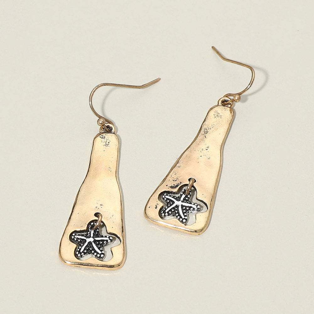 Textured Metal Starfish Charm Drop Plate Earrings - Madeline Love - Flyclothing LLC