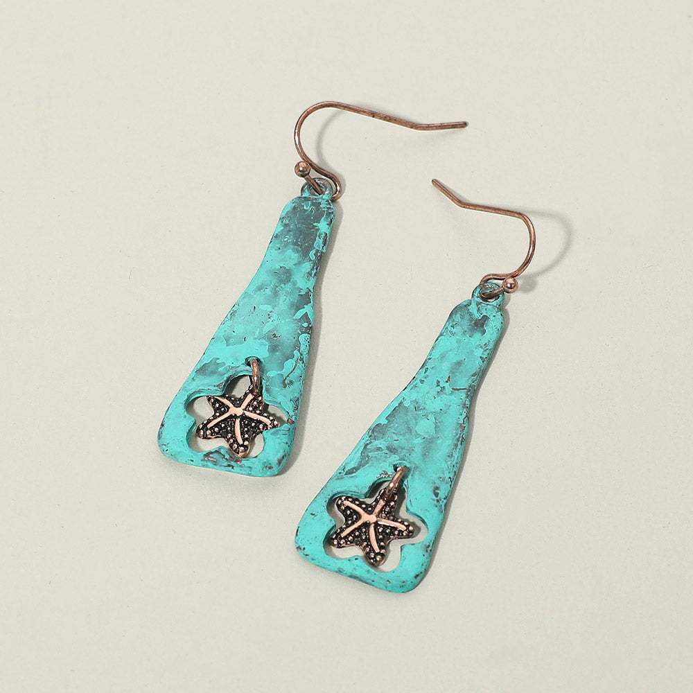 Textured Metal Starfish Charm Drop Plate Earrings - Madeline Love - Flyclothing LLC